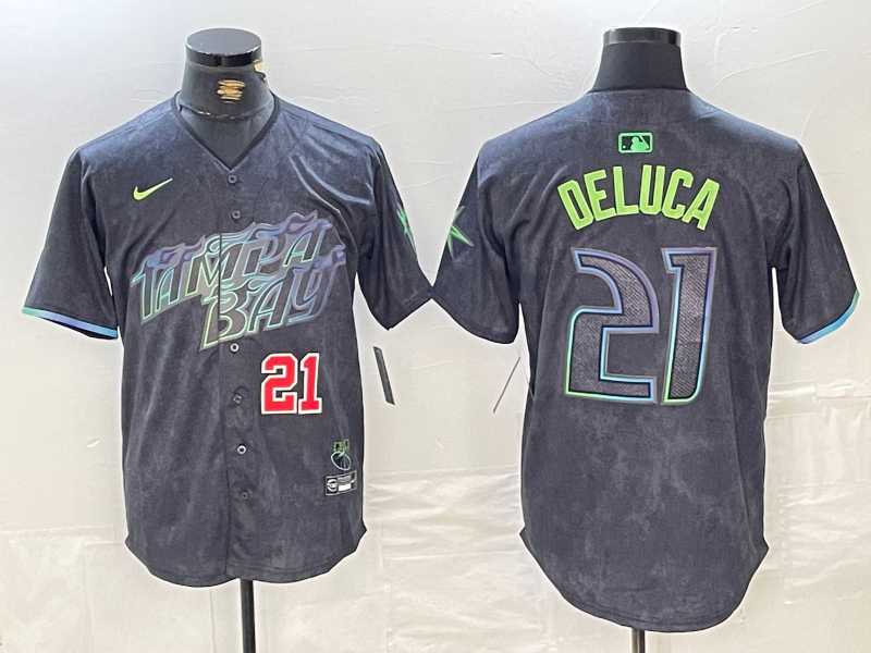 Mens Tampa Bay Rays #21 Jonny DeLuca Number Charcoal 2024 City Connect Limited Stitched Jerseys1->tampa bay rays->MLB Jersey